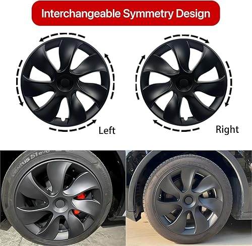 Miniatura 6 de KAVANIC 4 piezas de cubierta de rueda Compatible con Tesla Model Y 19 pulgadas 2020-2024 ABS tapacubos estilo cuchilla negro mate Compatible