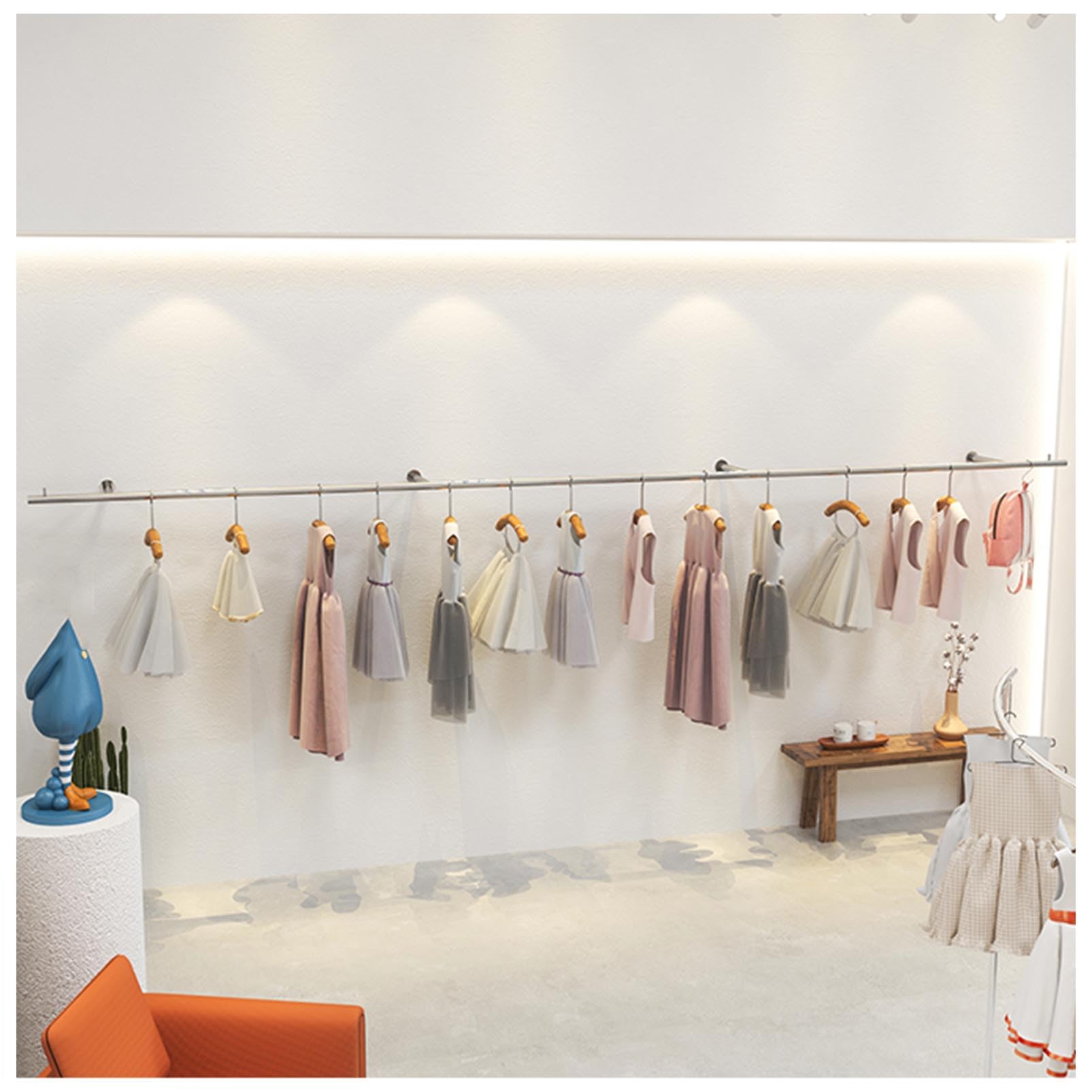 GTHTUHFD Heavy-Duty Stainless Steel Garment Rack With Wall-Mount Pole For Closet Storage And Retail Display,Style 1-250CM