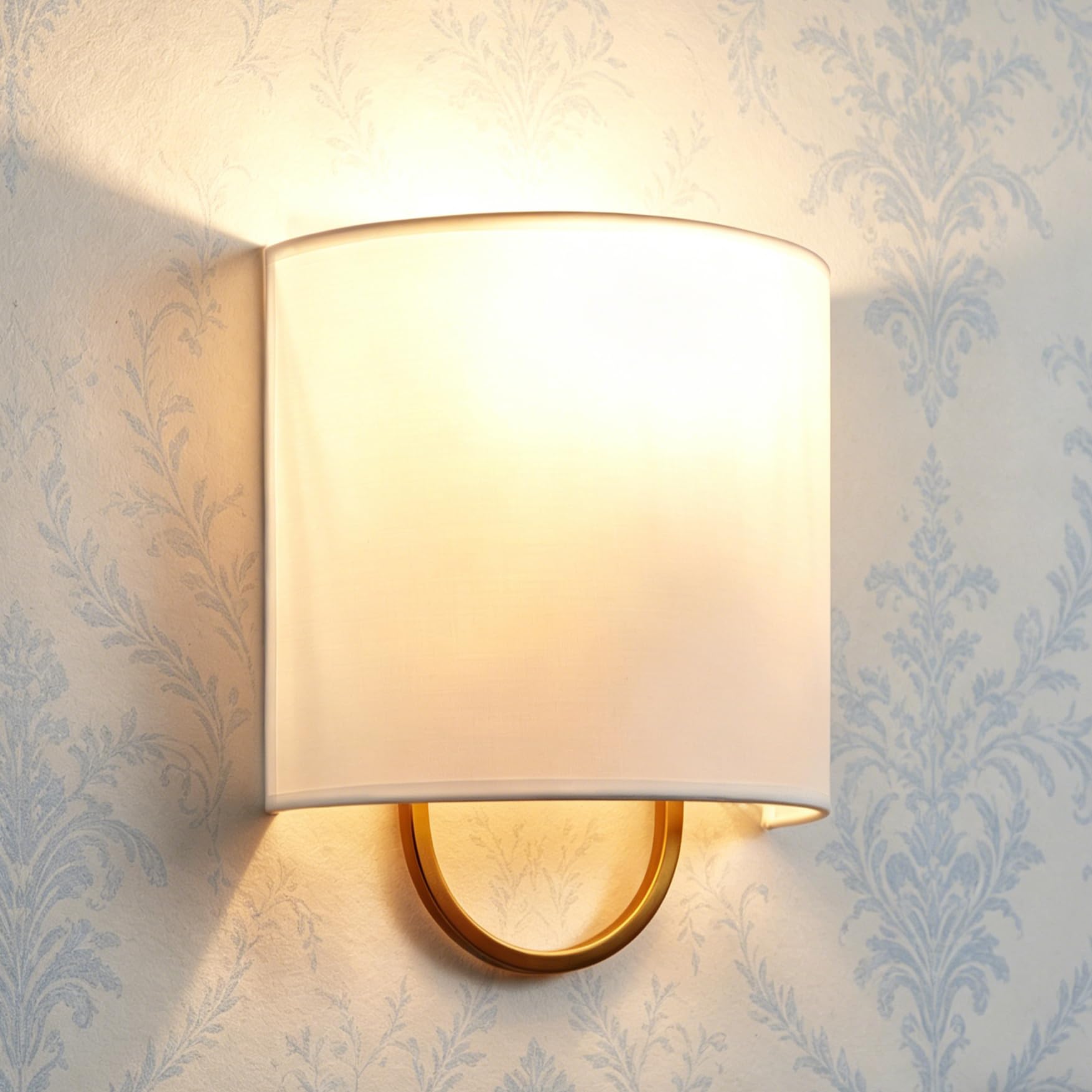 Photo 1 of Modern Iron Sconce with Demi-Lune Linen Shade - Hand-Forged Quality