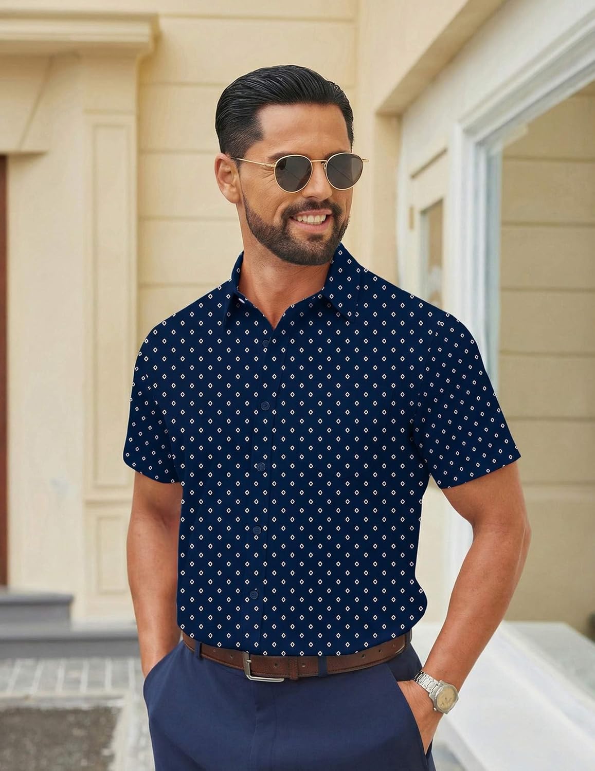 COOFANDY Mens Wrinkle Free Dress Shirt Short Sleeve Button Down Print Shirt Summer Business Casual Shirts with Pocket - Image 3