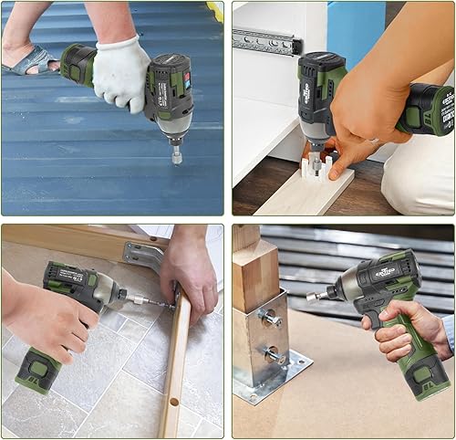 Miniatura 7 de Juego de destornilladores sin escobillas de 17 V, destornillador de impacto inalámbrico de 140 Nm y taladro eléctrico de 55 Nm con 3 velocidades