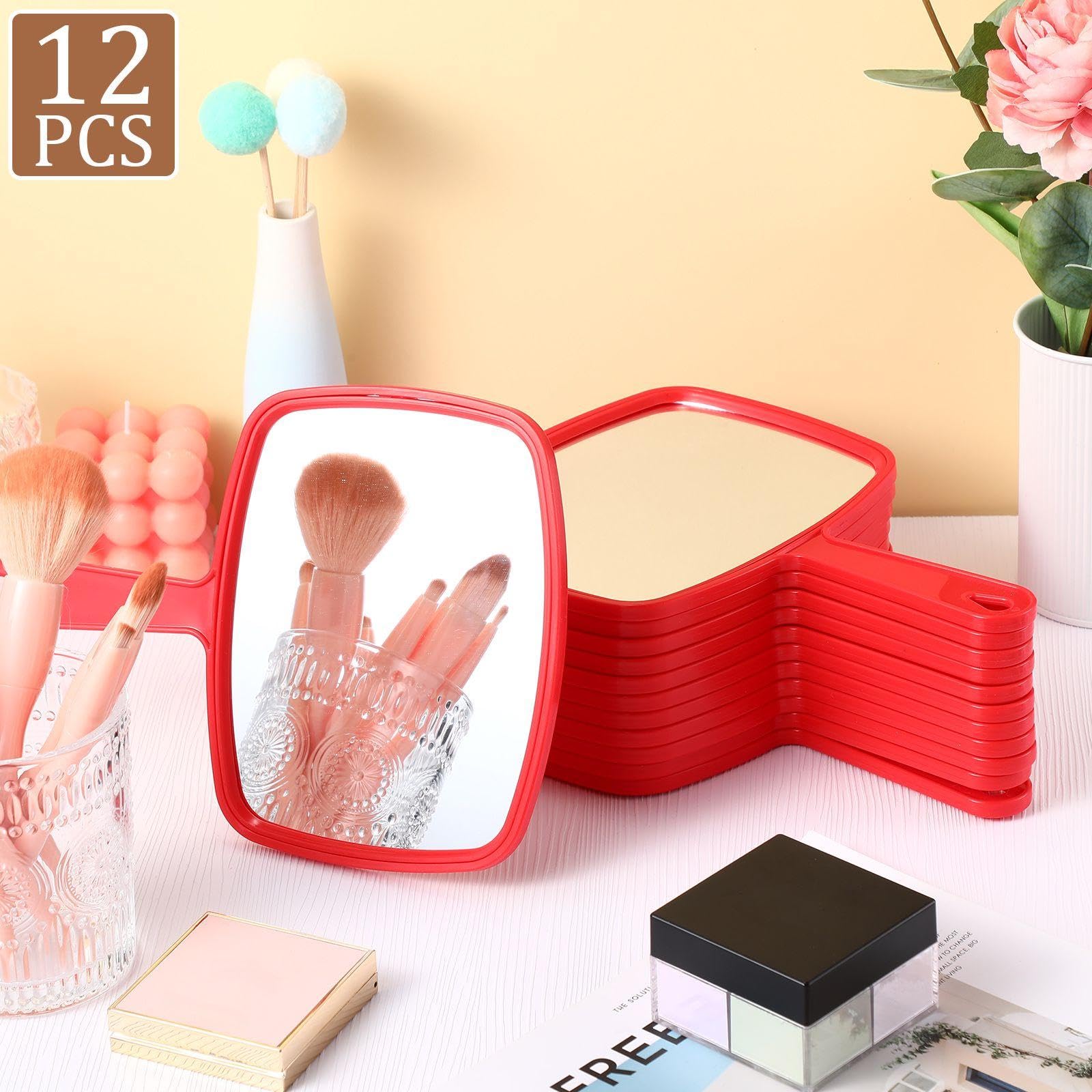 Geetery 12 specchi a mano con manico, specchio cosmetico con manico, montaggio a parete, per bagno, casa, barbiere, salone, viaggi, scuola di bellezza, regalo per donne e studenti, 16 x 24 cm (rosso)