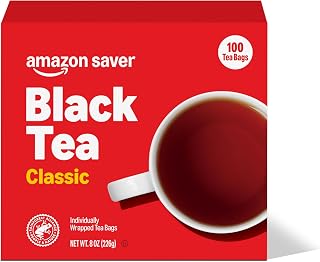 Amazon Saver Classic Black Tea Bags, 100 Count 8 Oz - Fresh-Pressed Leaves, Top Black Tea Bestseller