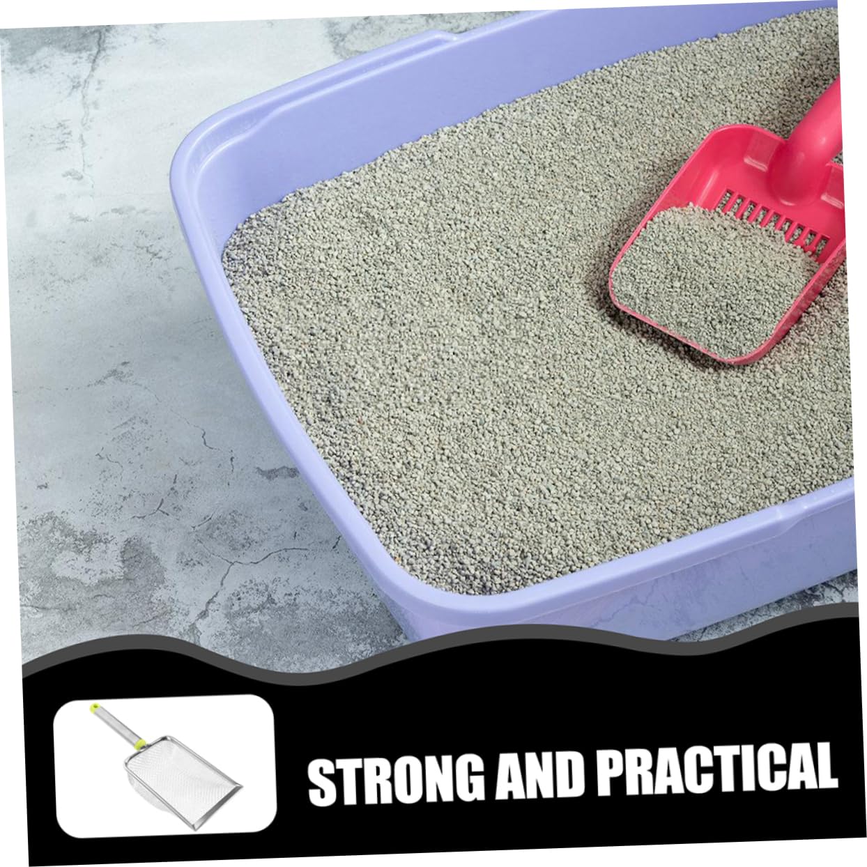 COLLBATH 5pièces Râteau à Litière Acier Inoxydable Non Adhésif pour Chat Outil De Nettoyage Pratique avec Large Ouverture pour Ramassage des Déjections Félines