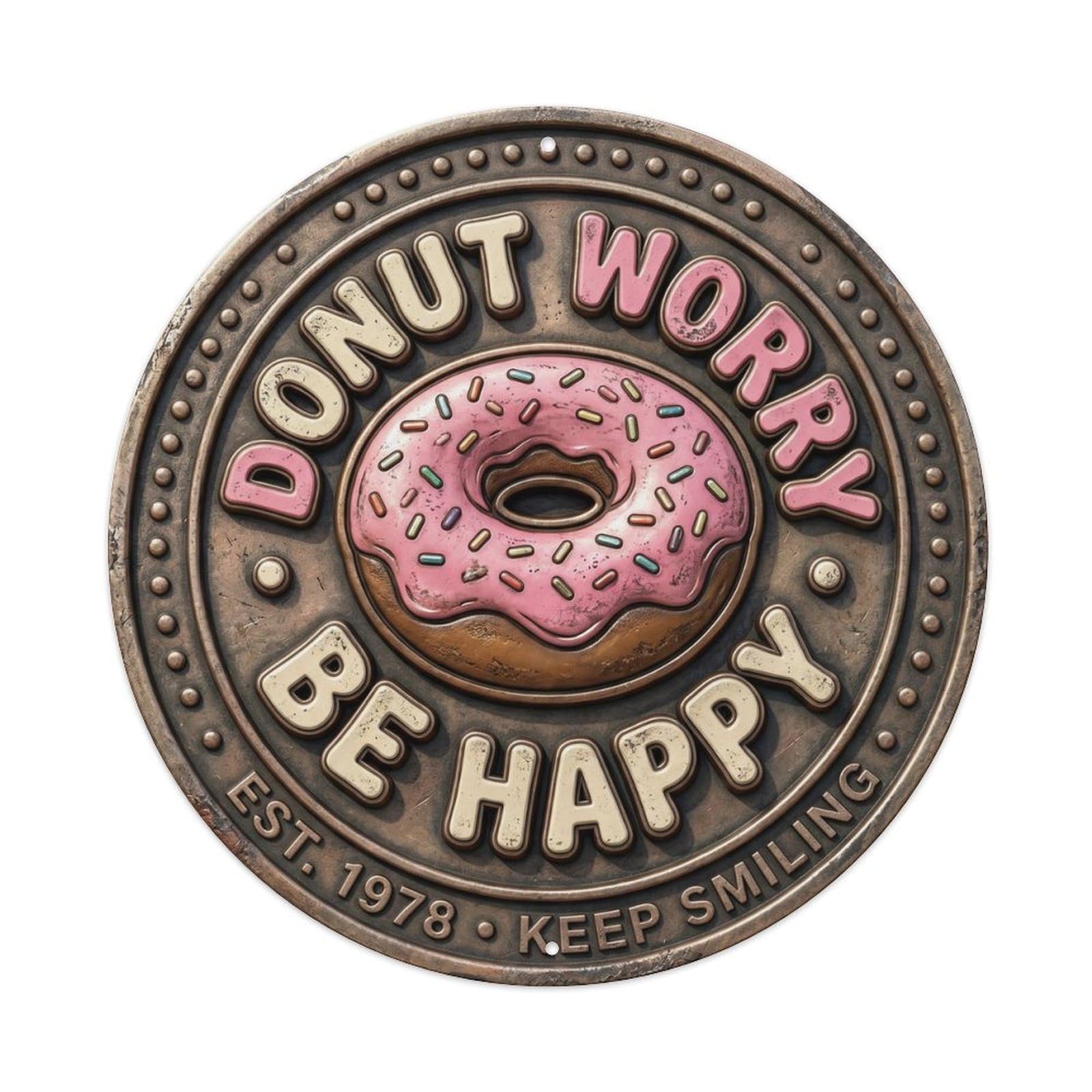 Donut Worry Be Happy Classic Garage Ornament Retro Slogans Metal Tin Sign