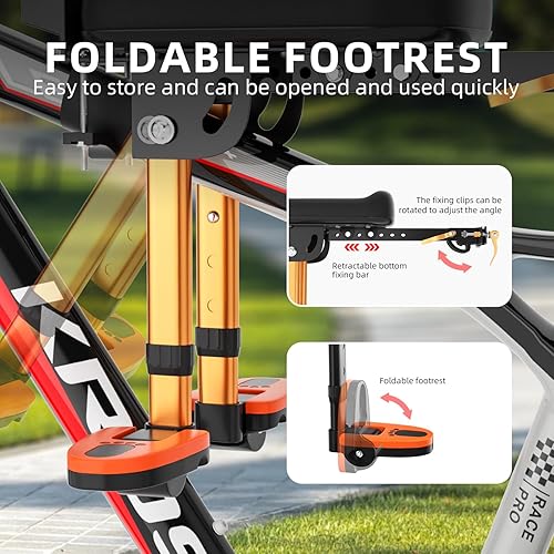 Miniatura 10 de Asiento de bicicleta para niños, montaje delantero, asiento de bicicleta para niños para bicicleta de adulto, asiento retráctil para bicicleta de