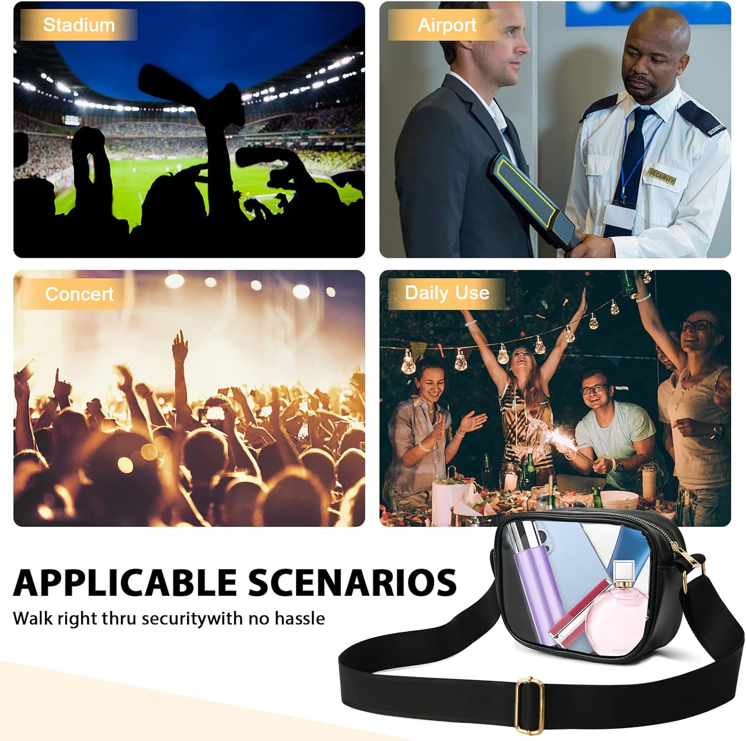 AURUZA Clear Bag Stadium Approved, Clear Purse Clear Bag with Adjustable Strap, Clear Purse Bag for Concerts Sports