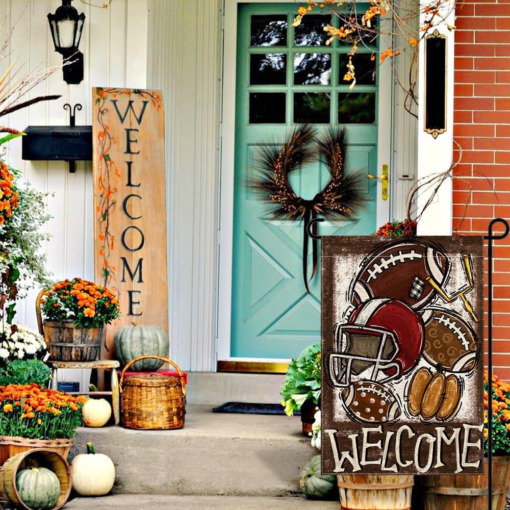 Fall Football Pumpkin Garden Flag 12x18in Double-Sided Outside, Burlap Small Welcome Seasonal Autumn Sports Game Day Flag for Thanksgiving Yard Holiday Outdoor Decoration - Image 3
