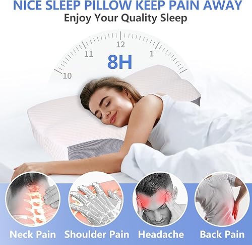 Miniatura 2 de Almohada cervical con soporte para la cabeza y el cuello, almohada cervical de espuma viscoelástica ajustable de 2 lados para dormir, almohada de
