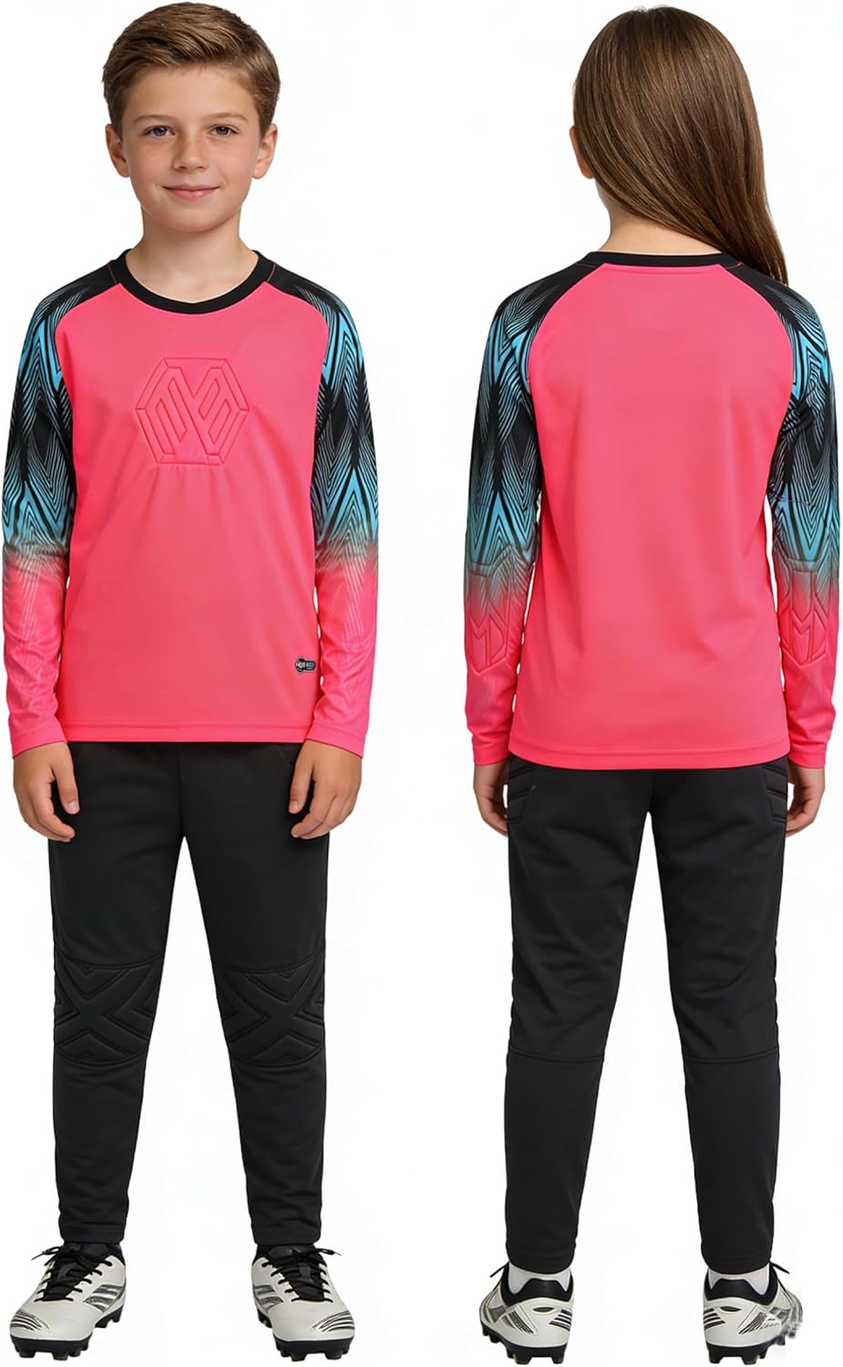 Boys Padded Goalie Soccer Jersey and Pants Long Sleeve Goalkeeper Uniform Kit for Kids and Youth