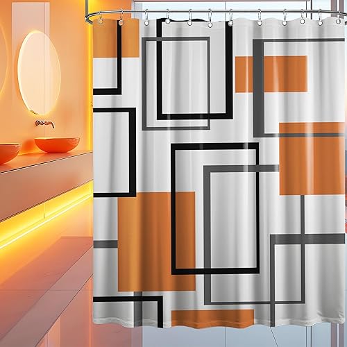 Miniatura 20 de Cortina de ducha geométrica en blanco y negro para decoración de baño de hombre, juego de cortinas de baño en blanco y negro, tela impermeable con