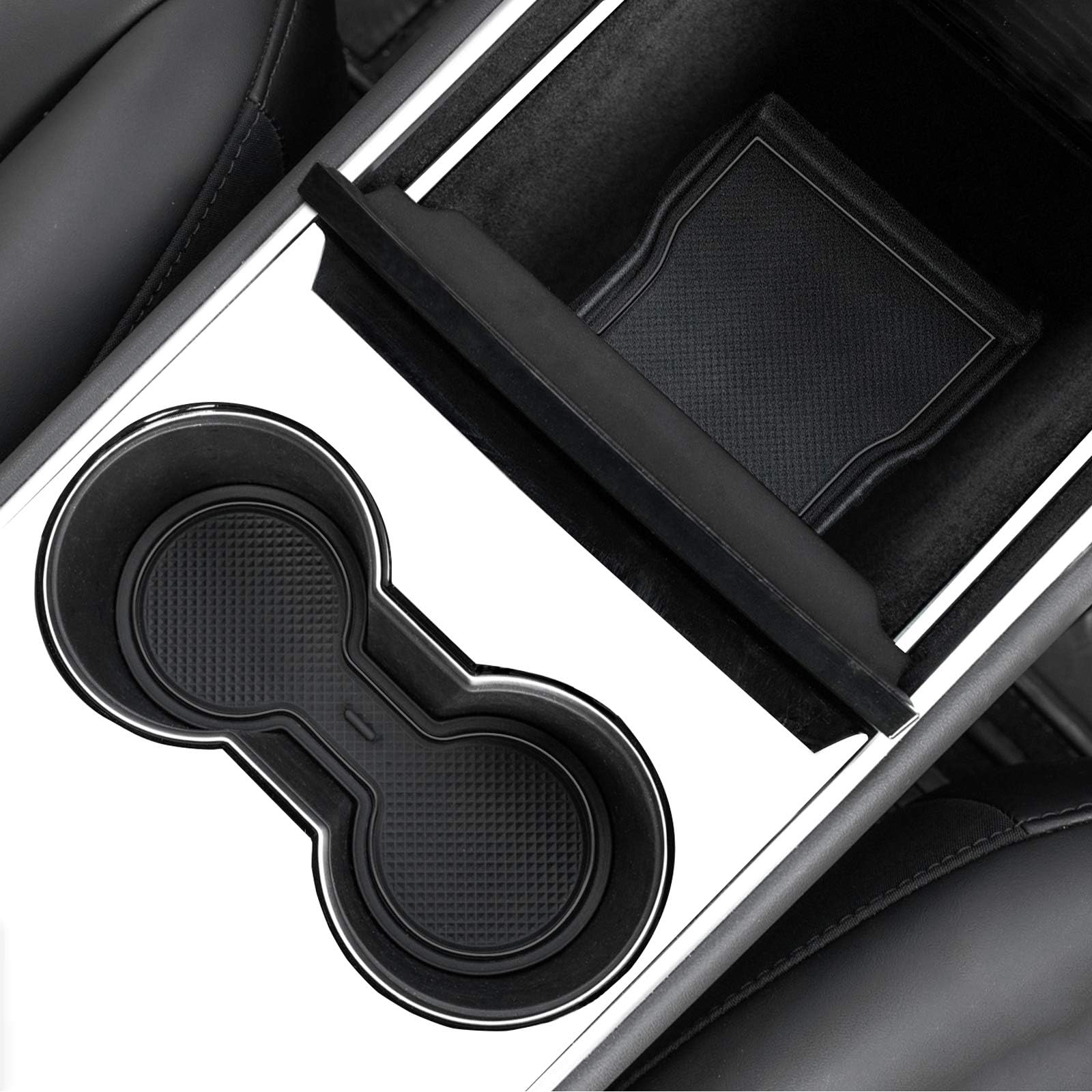 JKCOVER Door, Cup and Center Console Liner mat Compatible with Tesla Model 3 (2017 2018 2019 2020) Custom Fit Accessories (7+6)-pc Set (Black) (Not Fit Model 3/Y Produced After June 2020)