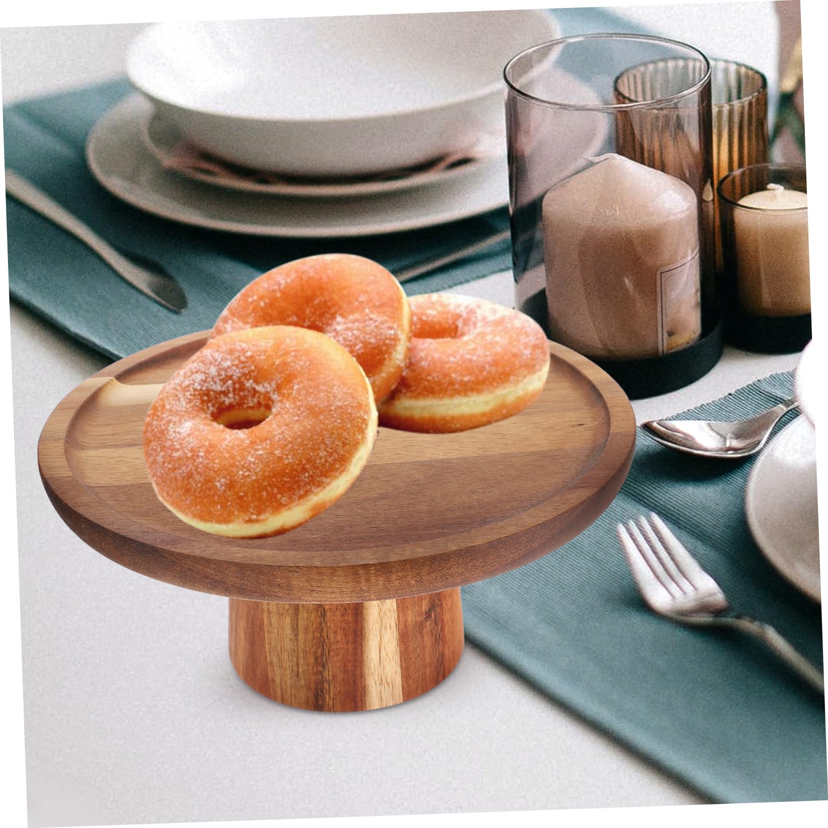 Yardwe Soporte para Pasteles de Base Alta de Madera de Acacia 20 Cm, Bandeja para Tartas y Postres para Fiestas y Hogar, Porta Cupcakes y Exhibidor Decorativo para Mesas Dulces
