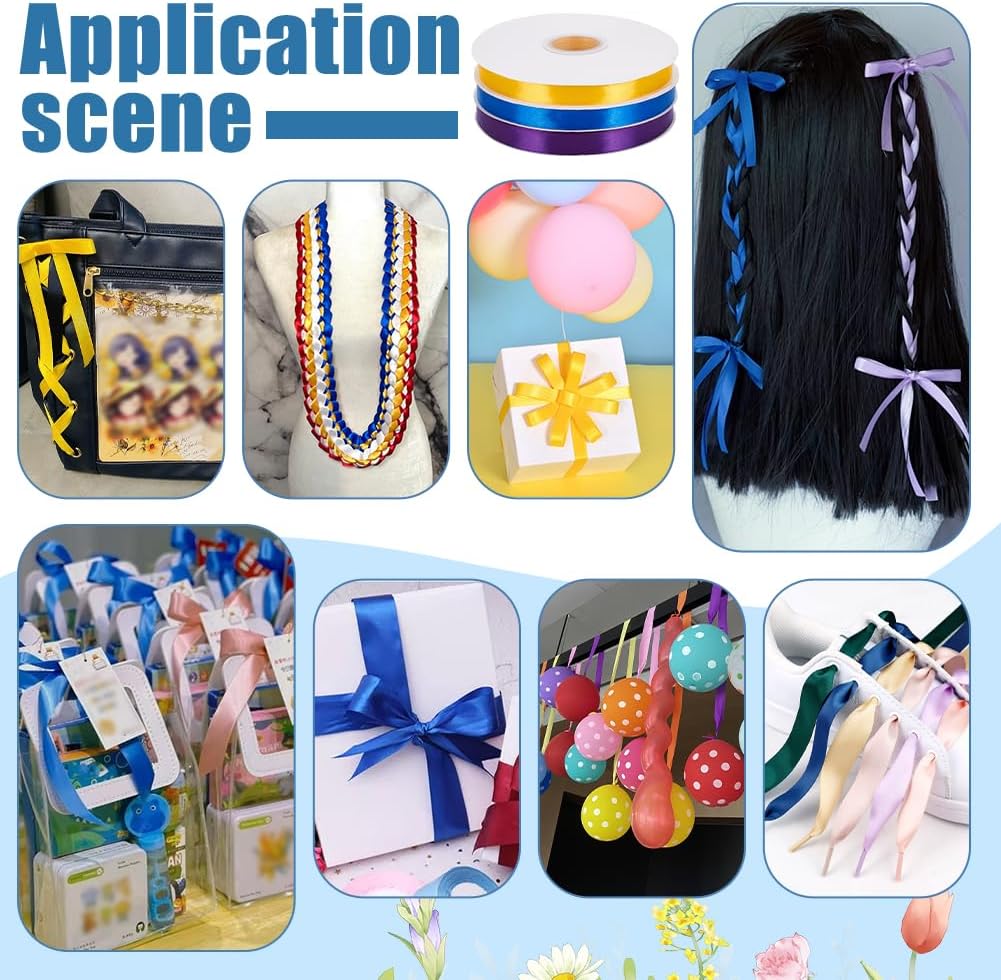 PH PandaHall 300 Yards Graduation Satin Ribbon 5/8 Inch Decorative Blue Purple Yellow Polyester Grosgrain Craft Ribbons for Graduation Gift Wrapping Flower Bouquet Hair Bows Party Decoration