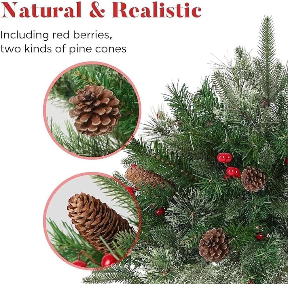 Genérico Arbustos en macetas preiluminados, macetas Festivas, Rellenos de parterres navideños para el Porche Delantero al Aire, maceteros Artificiales para Exteriores con vegetación navideña,2pcs