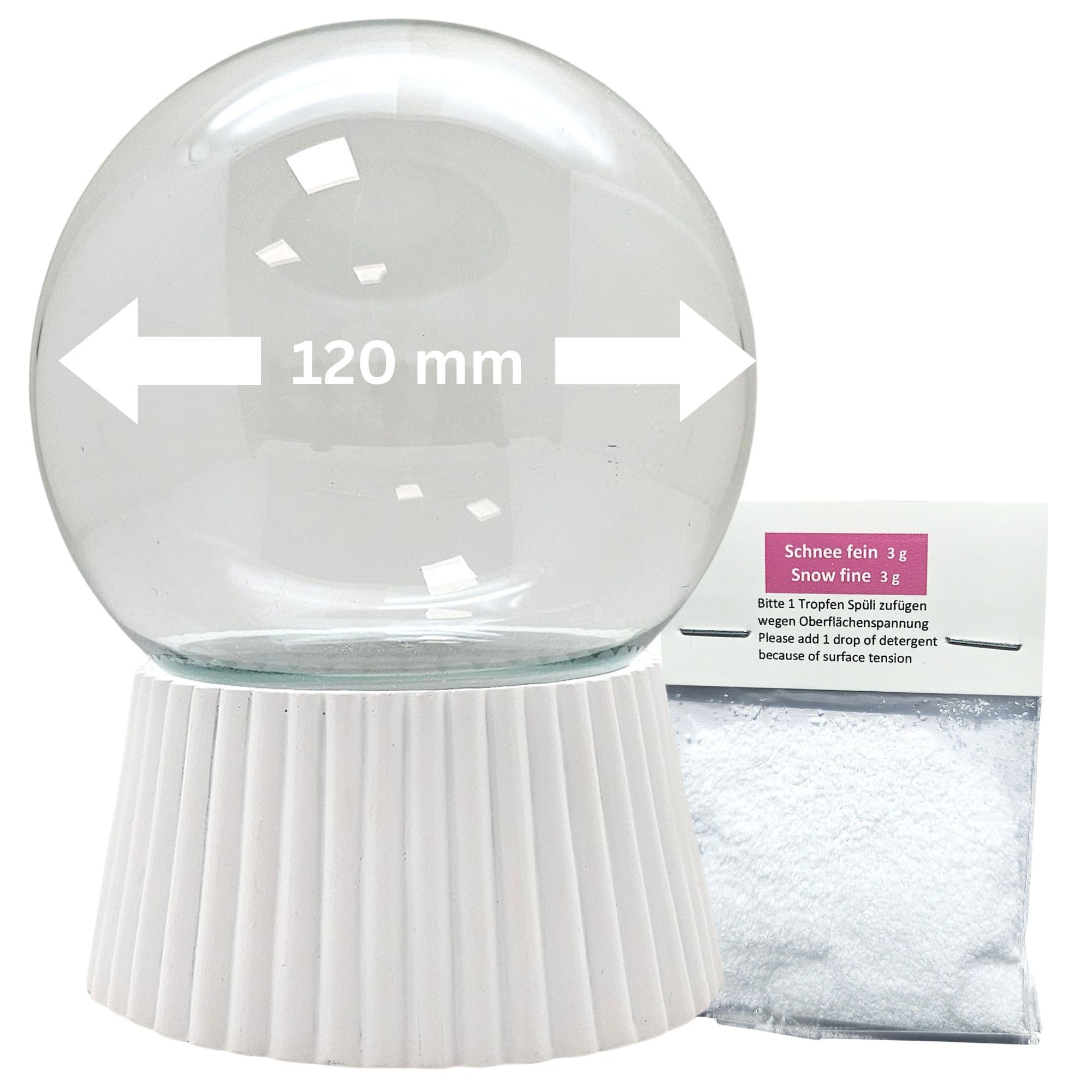 Snowglobe For You - Do It Yourself White 120 Mm Do-It-Yourself Snow Globe Craft Set With 1 X Snow | Glass Ball And Porcelain Base Ribbed | Expandable For Music Box | W: 120 Mm H: 160 Mm | 40137