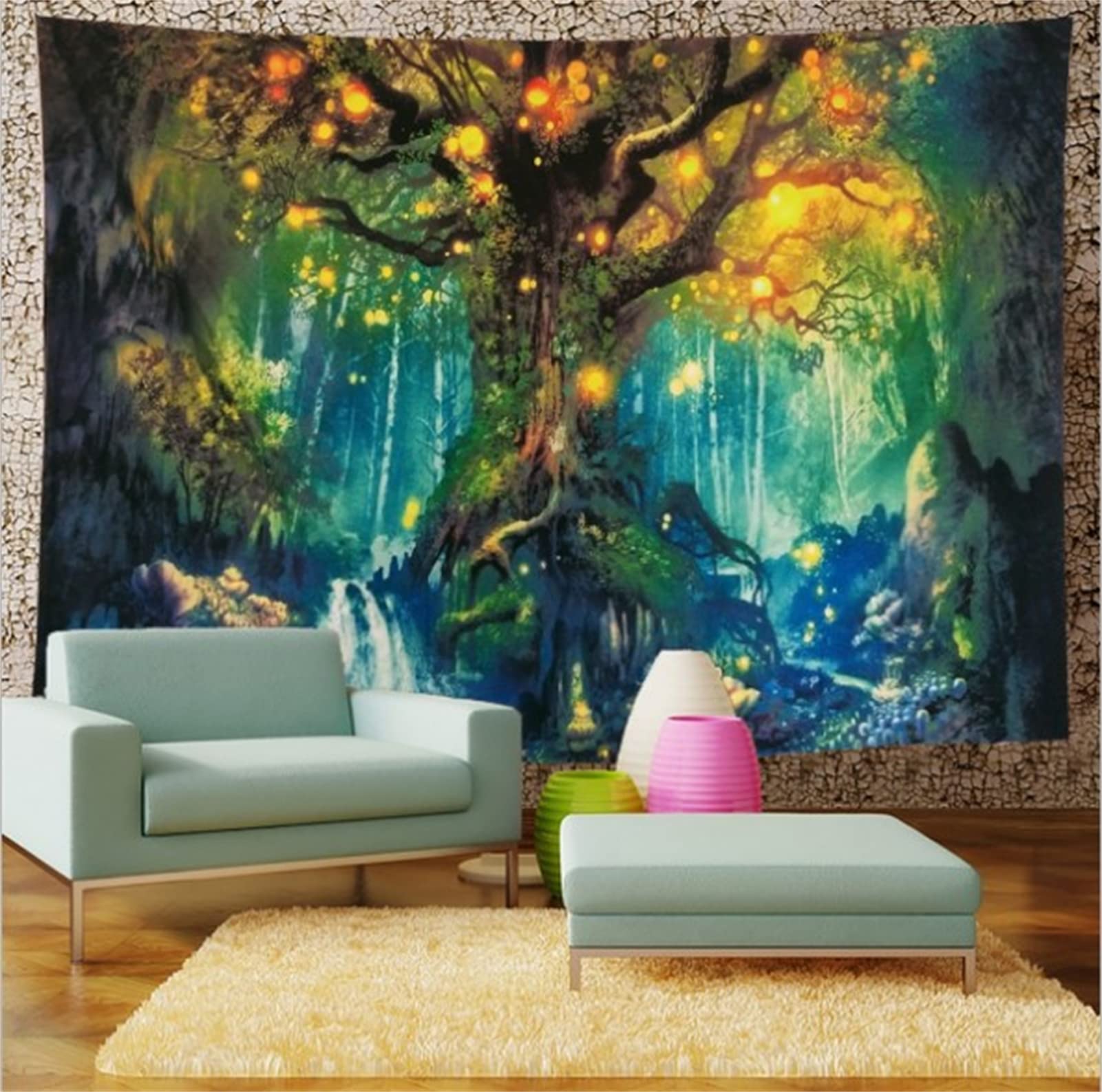Tapisserie psychédélique arbre de vie | Tenture murale haut de gamme à motif rivière
