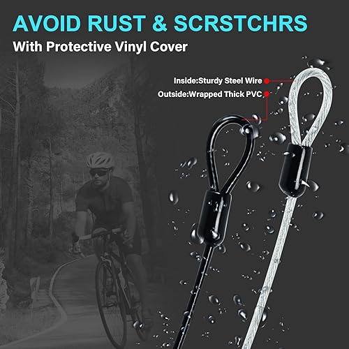 Miniatura 3 de Paquete de 2 cables de seguridad para exteriores y viajes con bucles, cable de seguridad trenzado de 3.3 pies x 18 pulgadas (3.3 ft x 0.118 in),