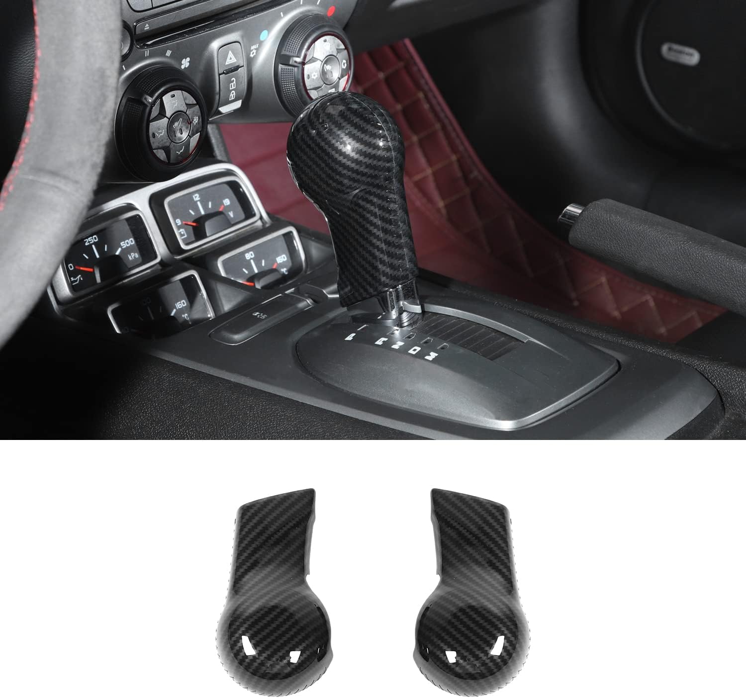 JWWY Gear Shift Shifter Transmission Gear Selector Lever Knob Protection Cover Trim Fit for 2010-2015 Chevy Camaro Interior Accessories Carbon Fiber
