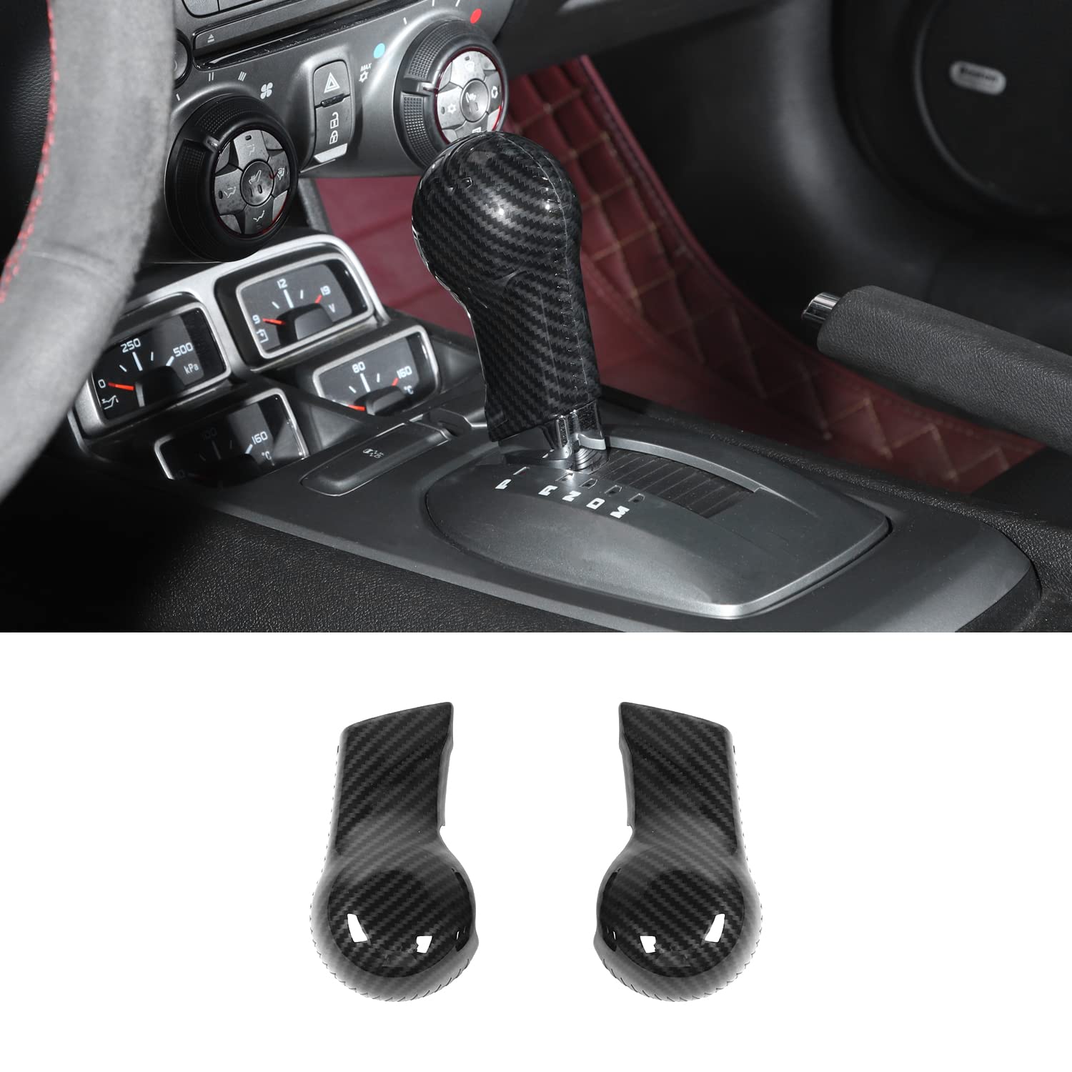 JWWY Gear Shift Shifter Transmission Gear Selector Lever Knob Protection Cover Trim Fit for 2010-2015 Chevy Camaro Interior Accessories Carbon Fiber