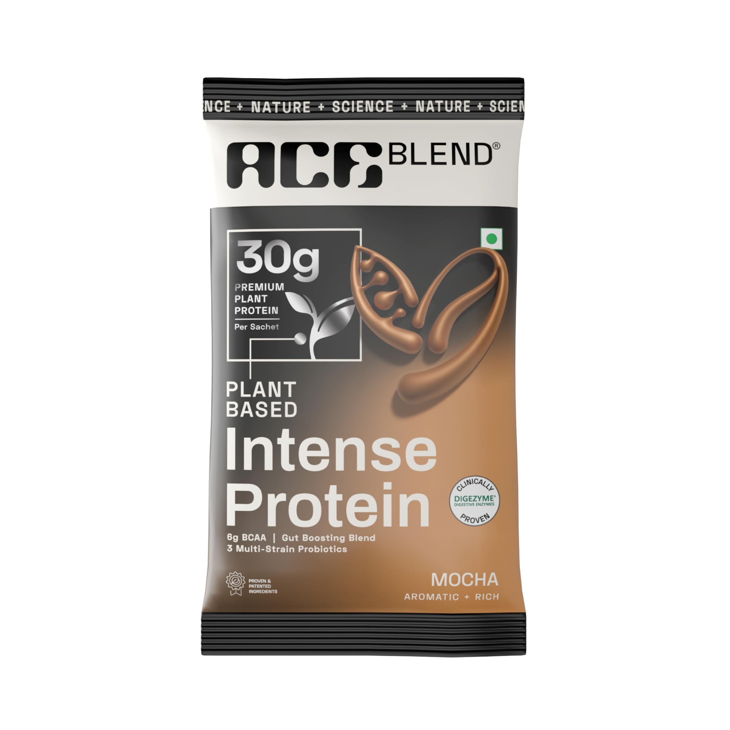 Intense 30G Plant Protein (4 Servings) | Pea & Brown Rice Isolate | 6G BCAA | Complete Amino Acid Profile | Gut Friendly | Muscle Growth & Recovery | Men & Women | Mocha Flavour