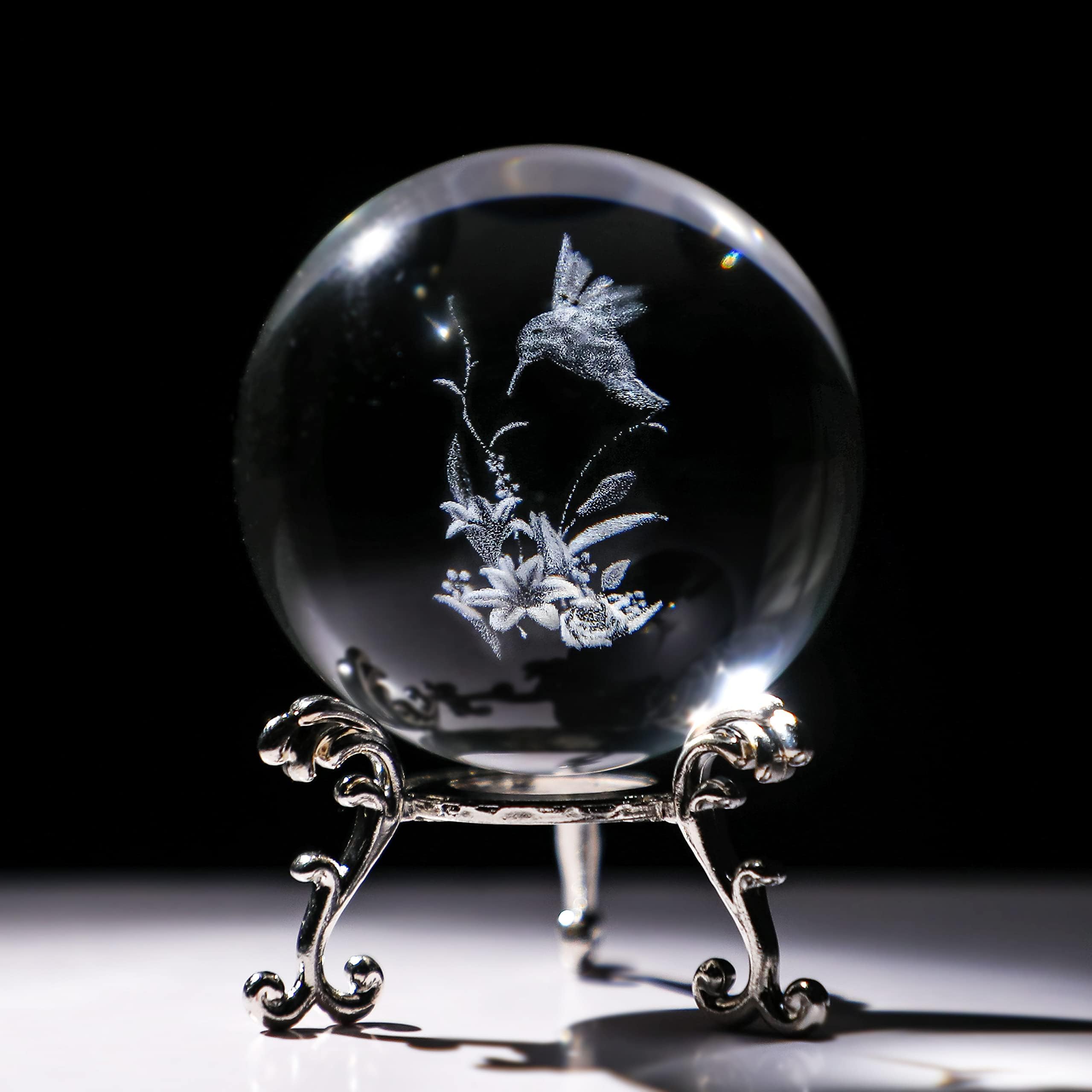 ZEERSHEE 60 mm Glaskolibri-Figur, 3D-Kristallkugel, Glasbriefbeschwerer, Ornamente, Kristallkugel mit Ständer, Weihnachten, Kolibri, Geschenke für Frauen