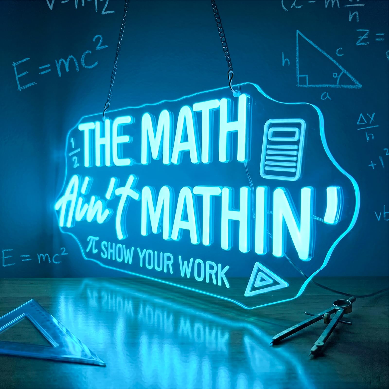 Insegna al neon matematica per decorazione in classe, The Math Ain't Mathin, luce al neon a LED con calcolatrice e simboli geometrici, dimmerabile, alimentato tramite USB, regalo per