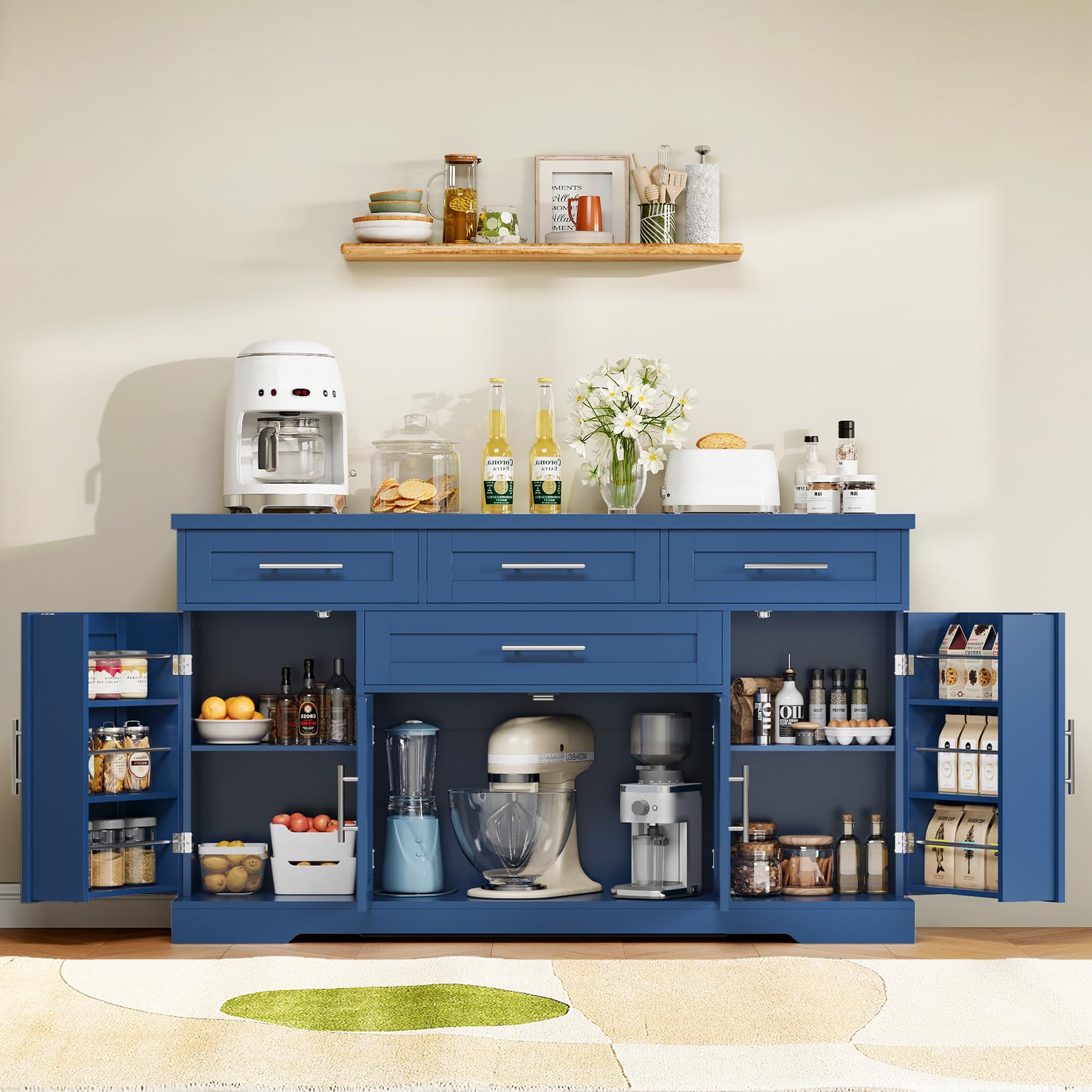 Blue Sideboard Cabinet with Shelving