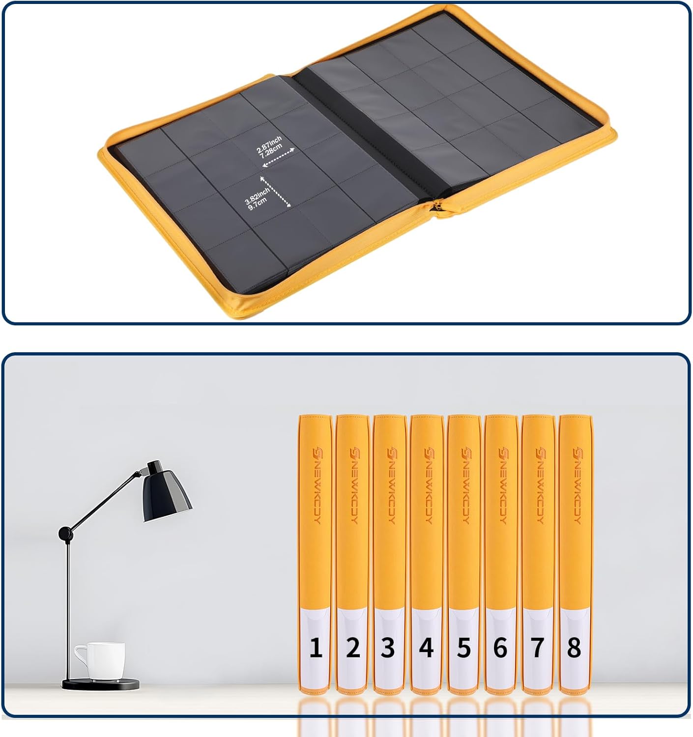 Snekdy premium 1024-pocket trading card binder, 16-pocket cards album, waterproof PU-leather Cover album with side loading, holds gaming, baseball, basketball & sports cards (Yellow)
