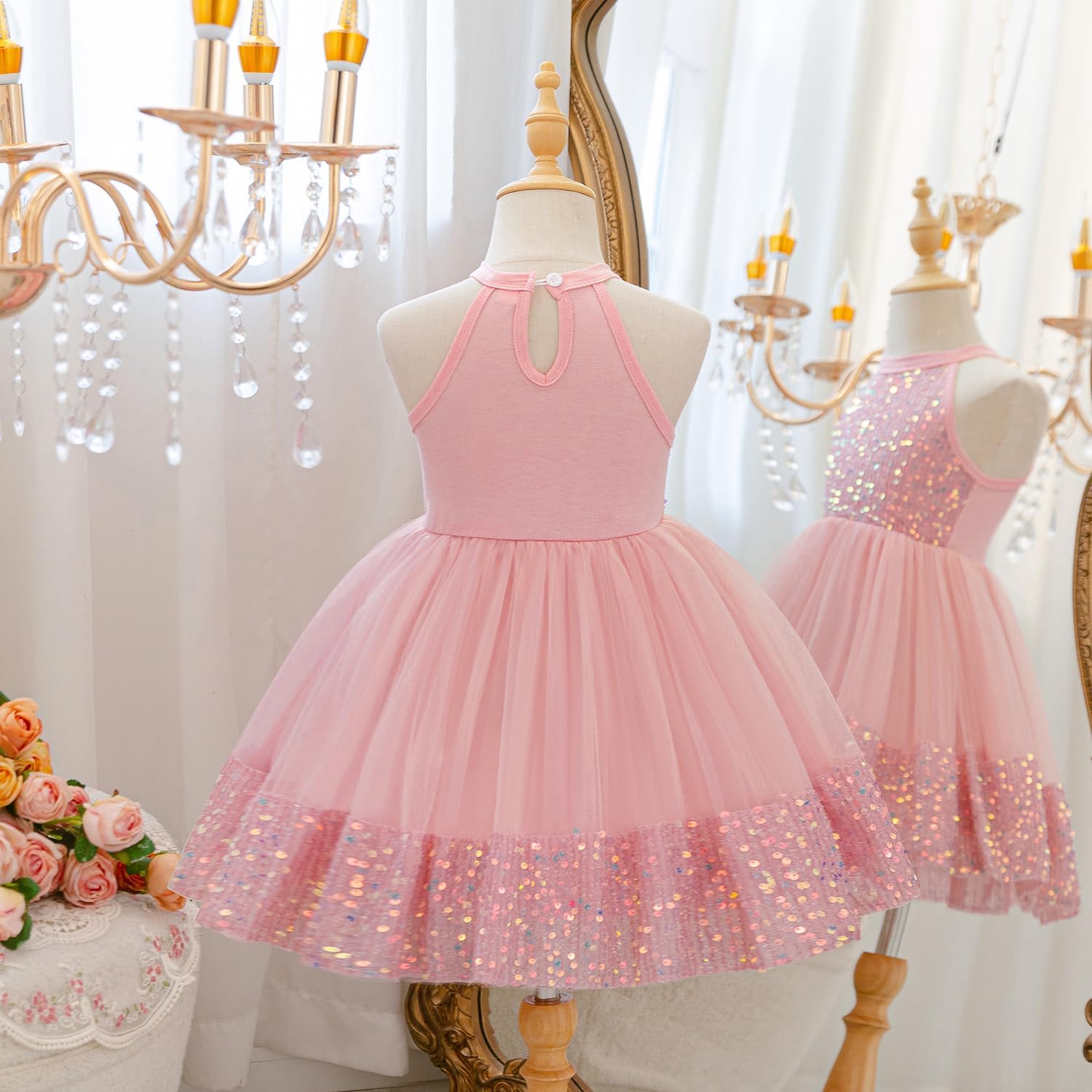 NNJXD Little Girl Party Dress Princess Sequin Pageant Tulle Flower Girls Wedding Birthday Sparkle Dresses