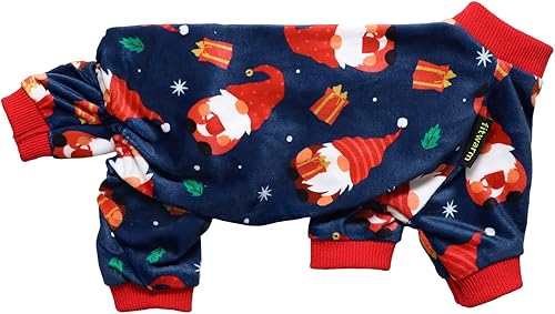 Miniatura 3 de Pijama de Navidad para perros con gnomo, ropa de invierno para perros pequeños, overol de terciopelo ligero para mascotas, traje para gatos, negro,