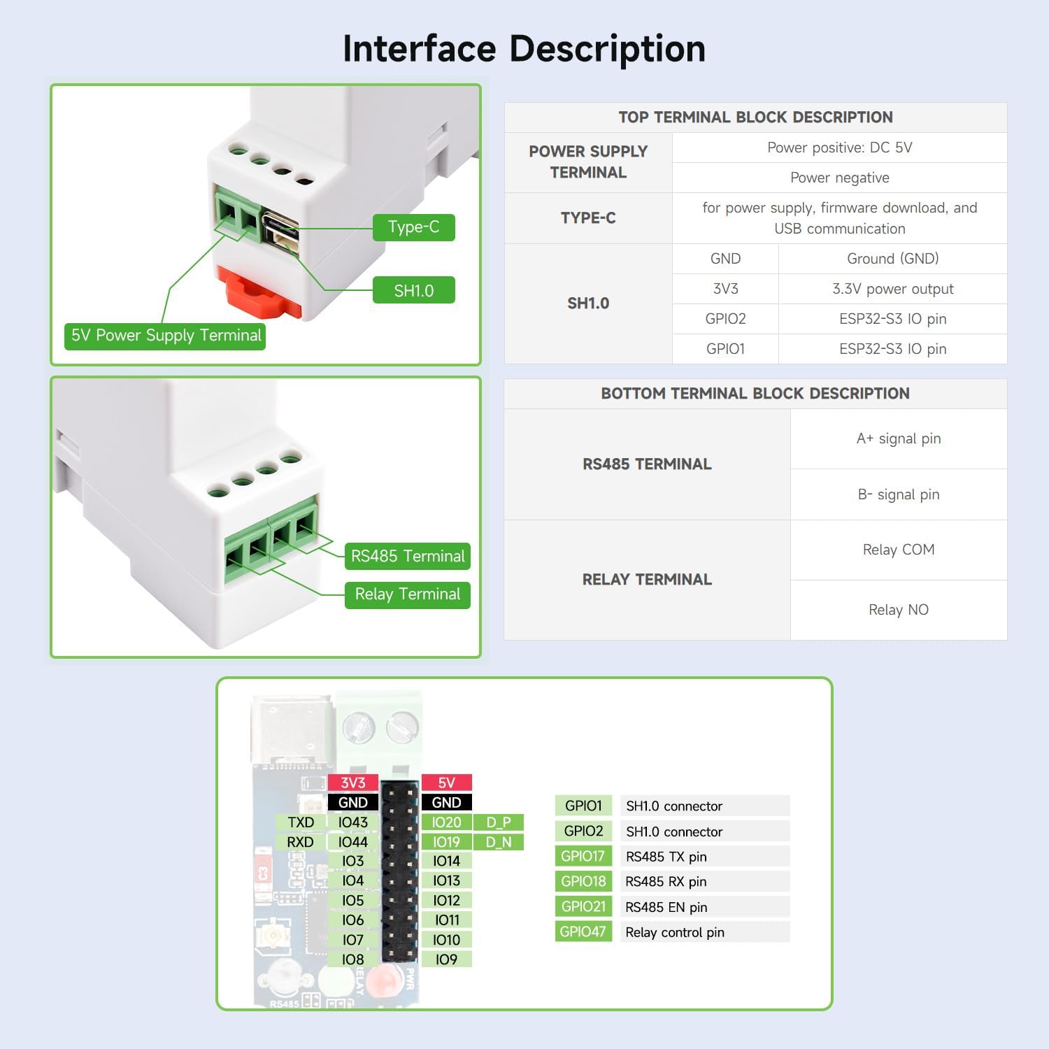 Waveshare Industrial 1-Channel ESP32-S3 WiFi Relay Module, Wi-Fi/Bluetooth Support, Onboard RS485 Interface, Multiple Isolation Protection Circuits, Industrial-Grade Rail-Mount Enclosure