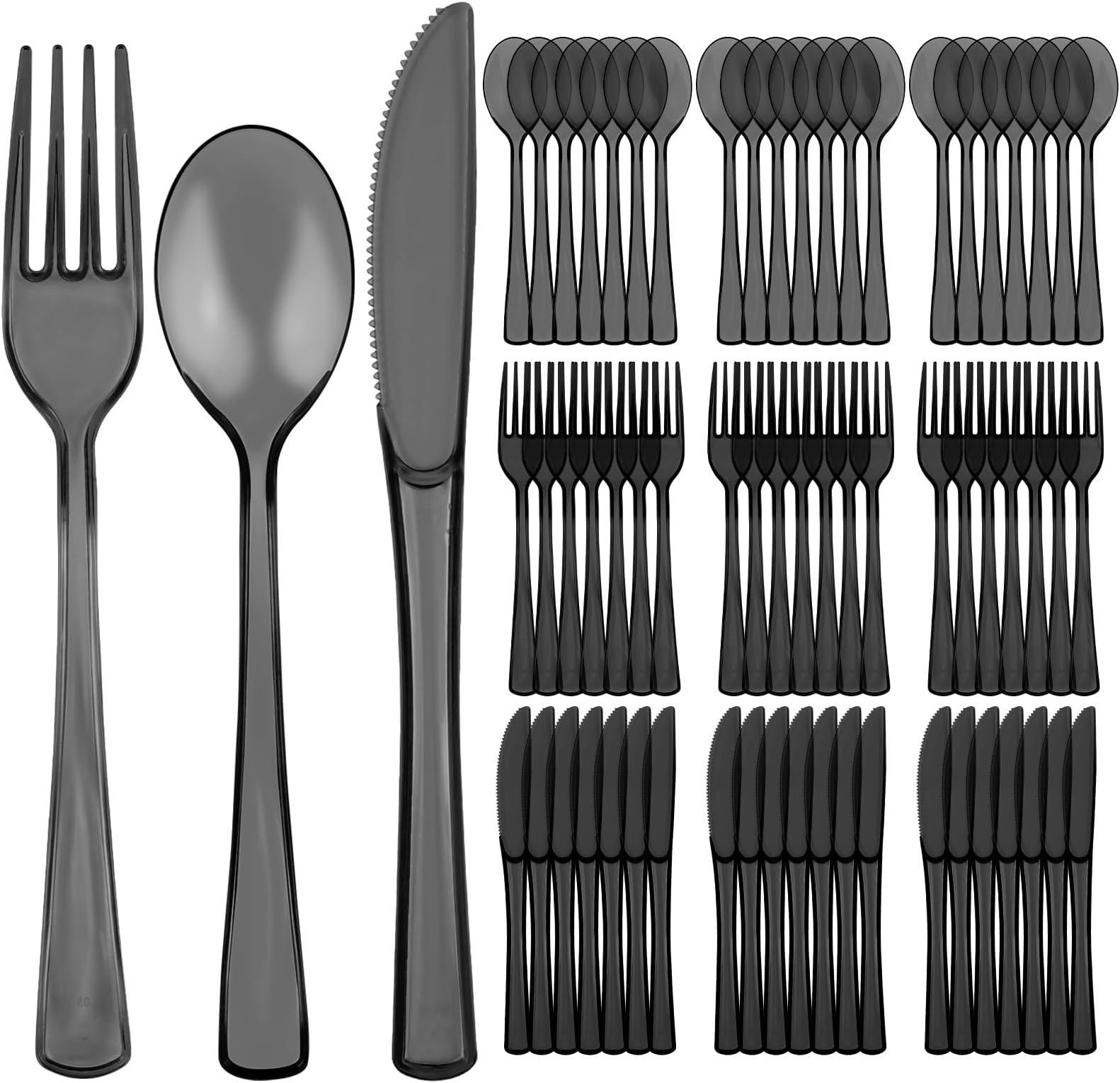 75 PCS Plastic Silverware Disposable Silverware Heavy Duty Utensil Sets 25 Of Each Forks Knives & Spoons Disposable Cutlery Set For Easter,Birthday,Baby Shower,Garden Party,Wedding(75,Black)