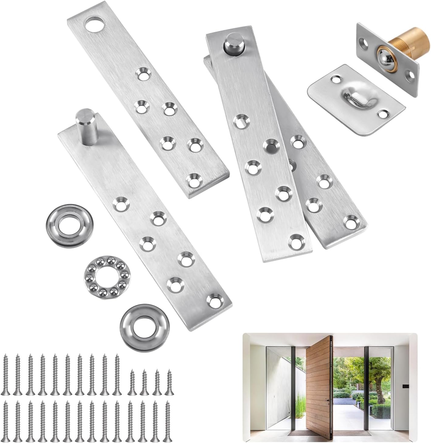 Heavy Duty Door Pivot Hinge Kit for Wood & Hidden Doors, 360¡ã Rotation Stainless Steel Hidden Door Hinge for Secret Doors, Murphy Doors, Bookshelves, High Load Capacity