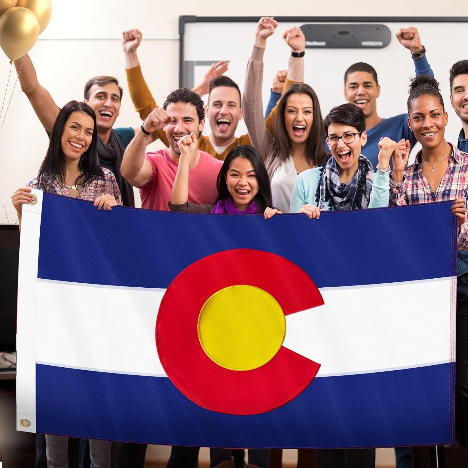 Colorado Flag 3x5 FT Heavy Duty Outdoor, Embroidered Red C and Gold Sun | Double Sided 210D Oxford Fabric | Brass Grommets and 4 Stitch Hemming | State of Colorado CO Flags for Outside House Garden - Image 4