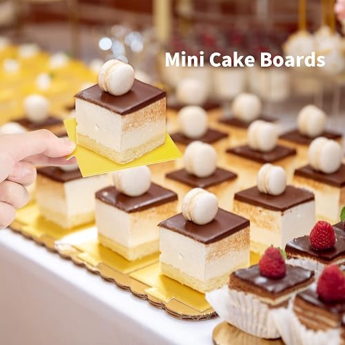 Miniatura 3 de 300 mini tablas cuadradas para tartas, 3.5 x 3.3 pulgadas, tableros cuadrados dorados para tartas, tablero de pastel de mousse dorado, bases de mini