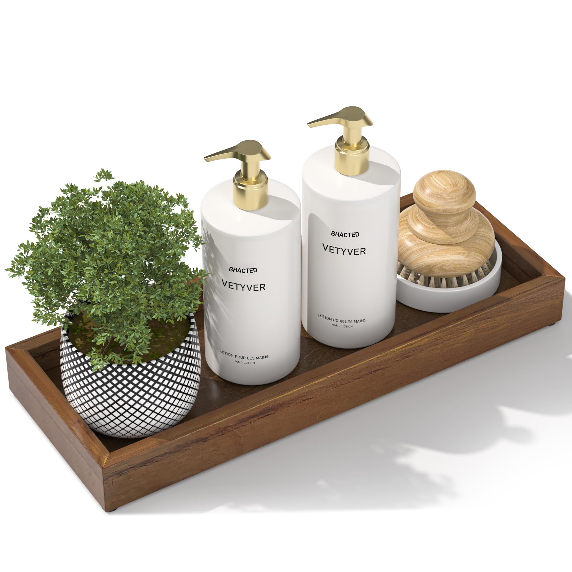 HGF Small Kitchen Countertop Organizer Soap Tray, 11.2'' Farmhouse Handmade Wood Tray for Counter Coffee Table, Wooden Bathroom Vanity Trays for Perfume, Candle Rectangle Decorative, Walnut Color