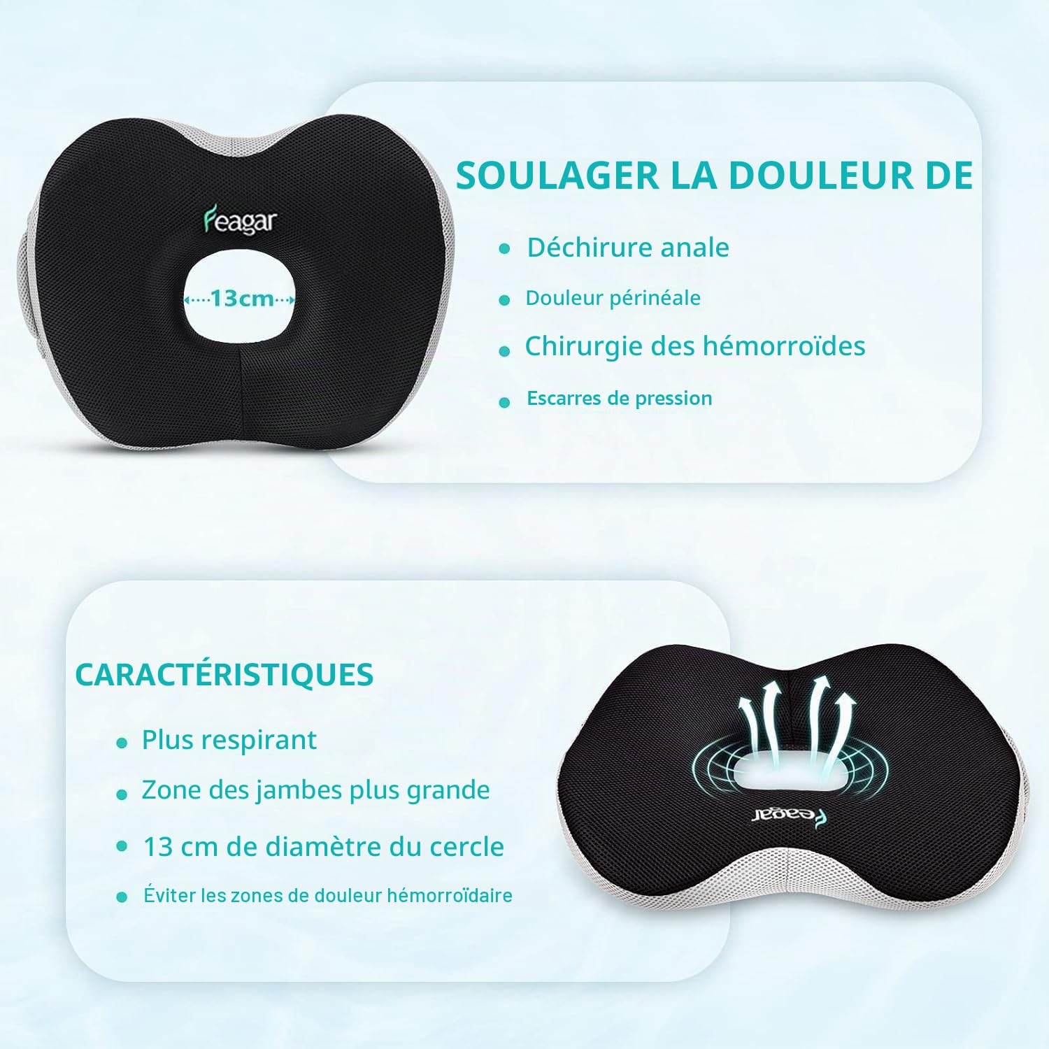 Feagar Coussin Donut Mousse Mémoire - Orthopédique & Hémorroïdes