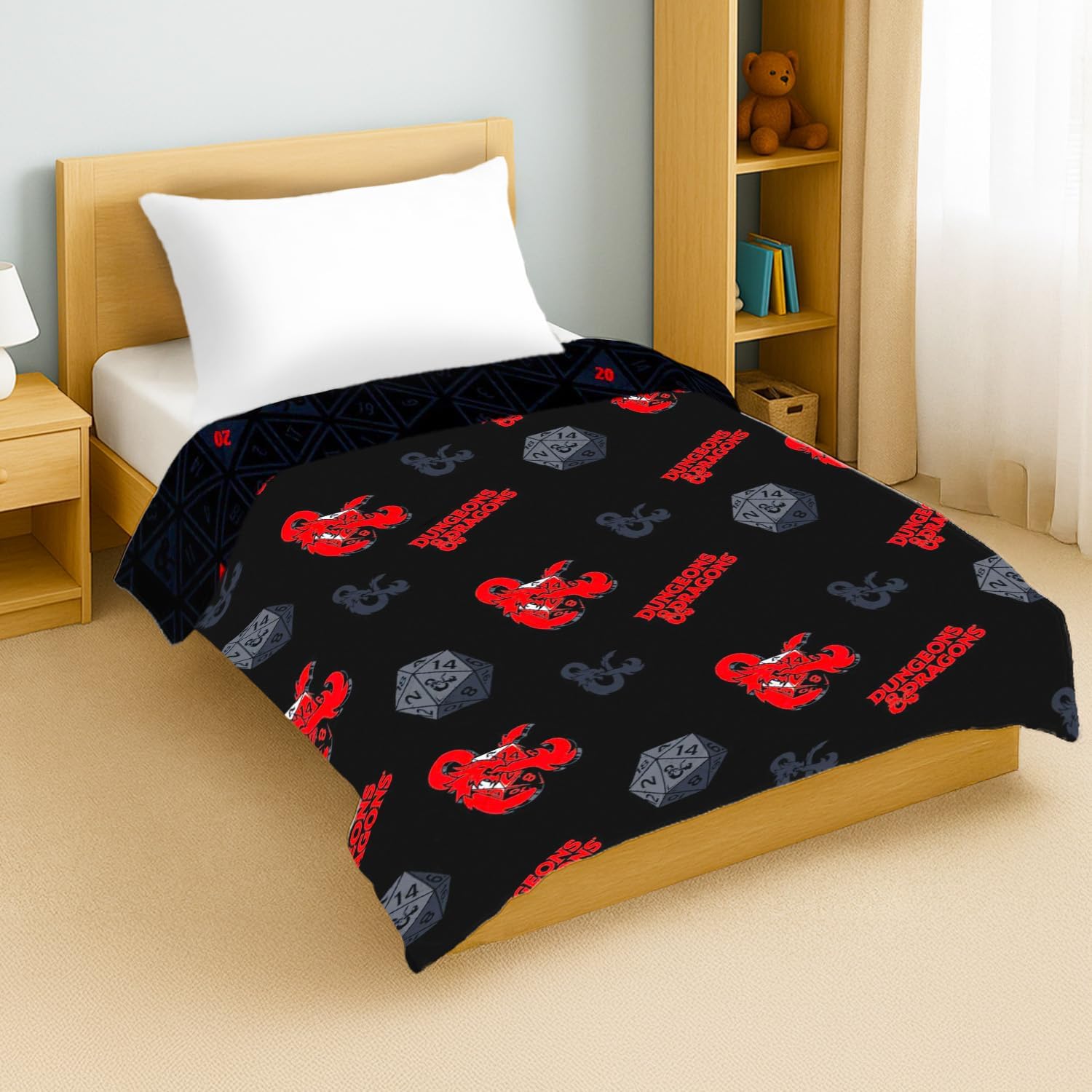 Dungeons & Dragons Bedding Set - Bundle of 60x90 D&D Quilted Bedspread for Twin/Full Bed, Stickers, More | Bedding Set for Boys, Teens, Adults | Lightweight