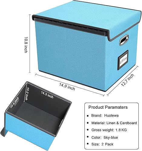 Vista 199 de Huolewa Cajas organizadoras de archivos con tapas, plegables de lino para colgar y almacenar con tobogán de plástico para oficina/decoración/hogar