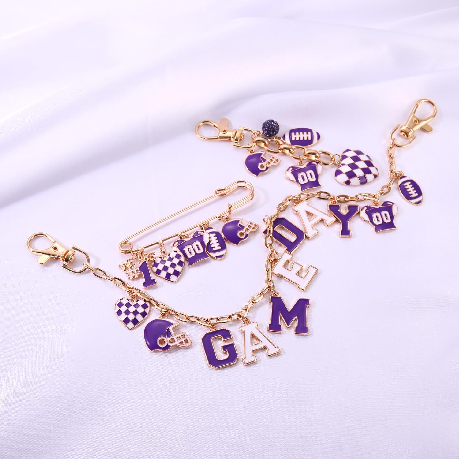 NVENF 3PCS Football Bag Charms Keychain for Women Men Game Day Purse Charms Football Cheer Mom Accessories Essentials Gifts image 3