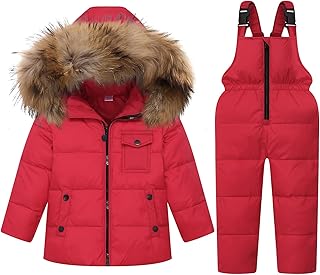JiAmy Chaqueta acolchada de invierno para niños y pantalones de nieve de 2 piezas, traje de nieve ultraligero, color rojo, 130/6-7 años