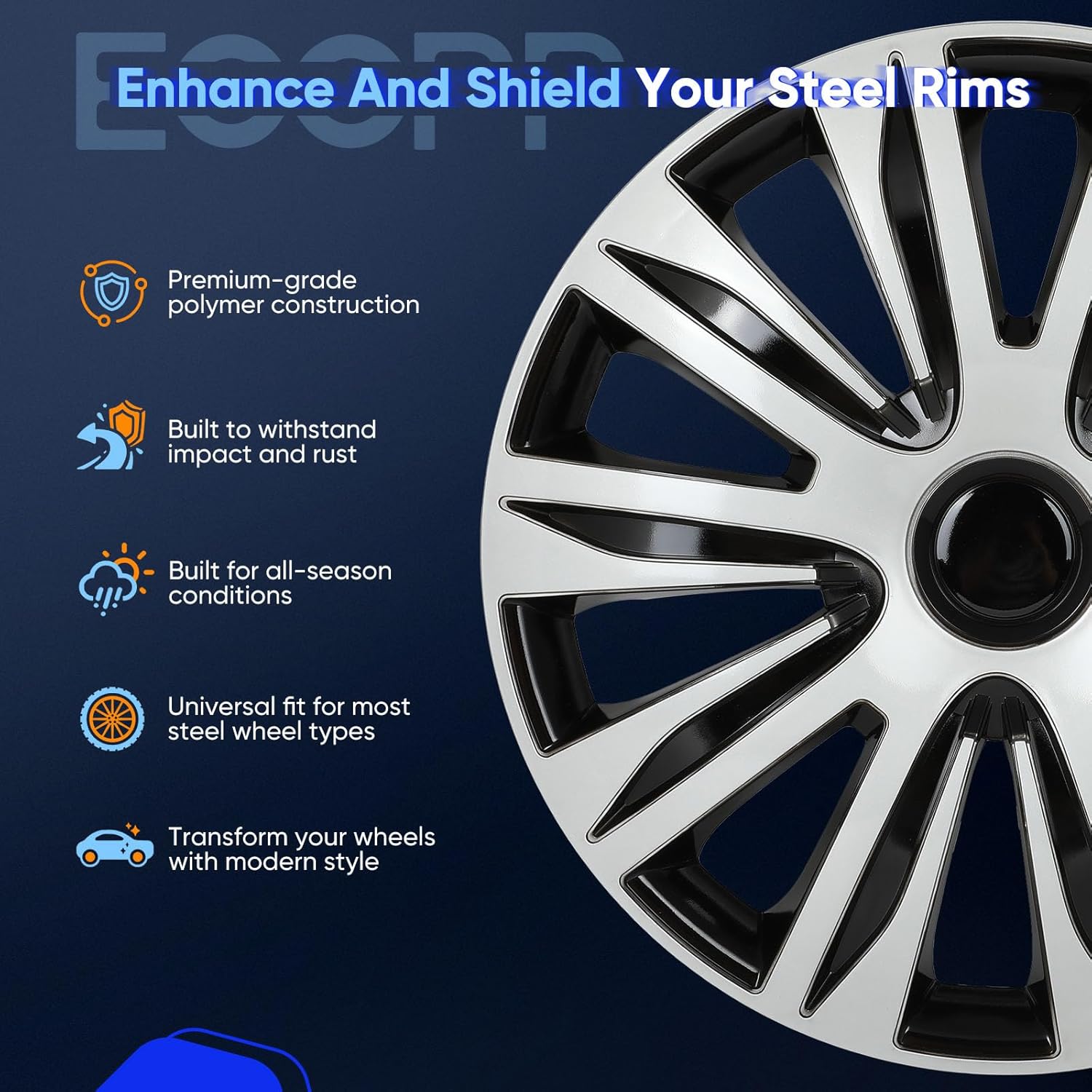 ECCPP Wheel Cover 15 Inch Hubcap Wheel Hub Caps OEM Rim Protectors Cover (Set of 4) Modern & Stylish Auto Tire Replacement Exterior Cap