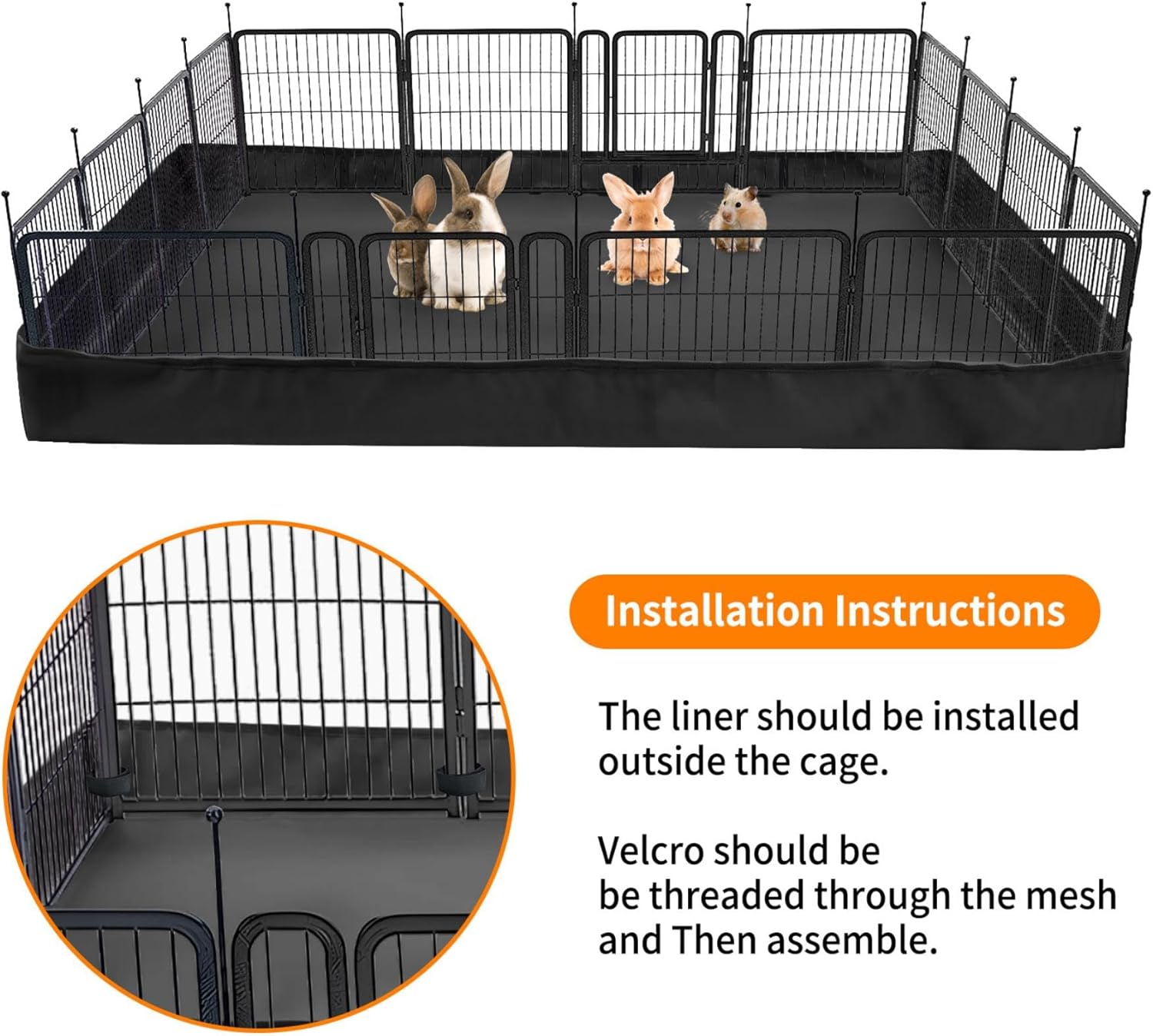 AKEfit Guinea Pig Cage Liner Tarp Bottom Waterproof and Washable for Rabbits, Bunny, Chinchesillas, Hedgehog, Ferrets and Hamsters, 48 "L x 24 "W x 4 "H-Black