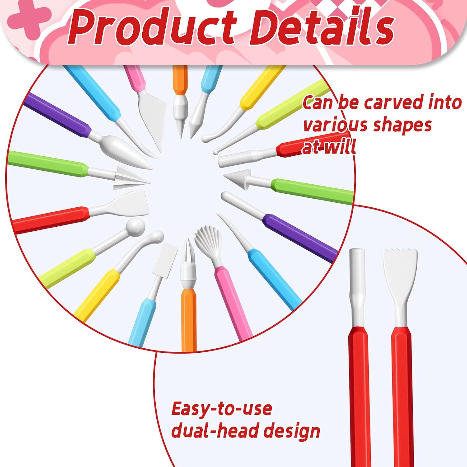 9 Pcs Air Dry Clay Tools, Double Head Clay Sculpting Tools for Adults Plastic Polymer Clay Tool for Molding Shaping Carving Dotting Trimming Pottery Cake Decoration DIY Craft