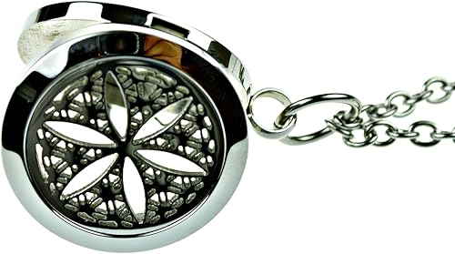 Miniatura 5 de Wild Essentials - Collar difusor de aceite esencial de árbol de la vida, flor de la vida y flor de loto, colgantes de acero inoxidable con cadenas