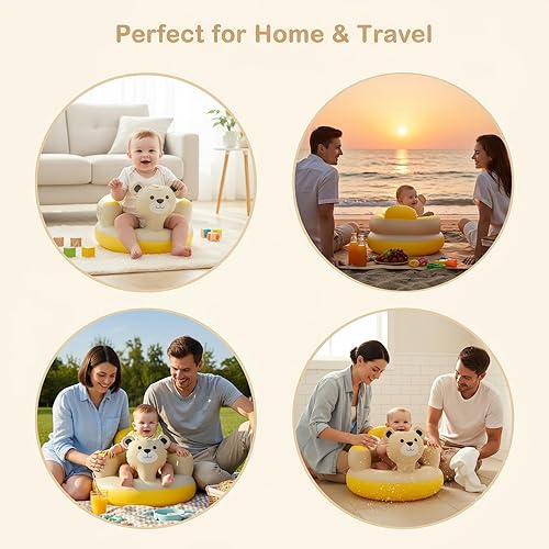 Miniatura 6 de Asiento de bebé inflable silla de bebé portátil para bebés de 3 a 12 meses, bomba de mano incorporada, asiento infantil suave con base antivuelco,