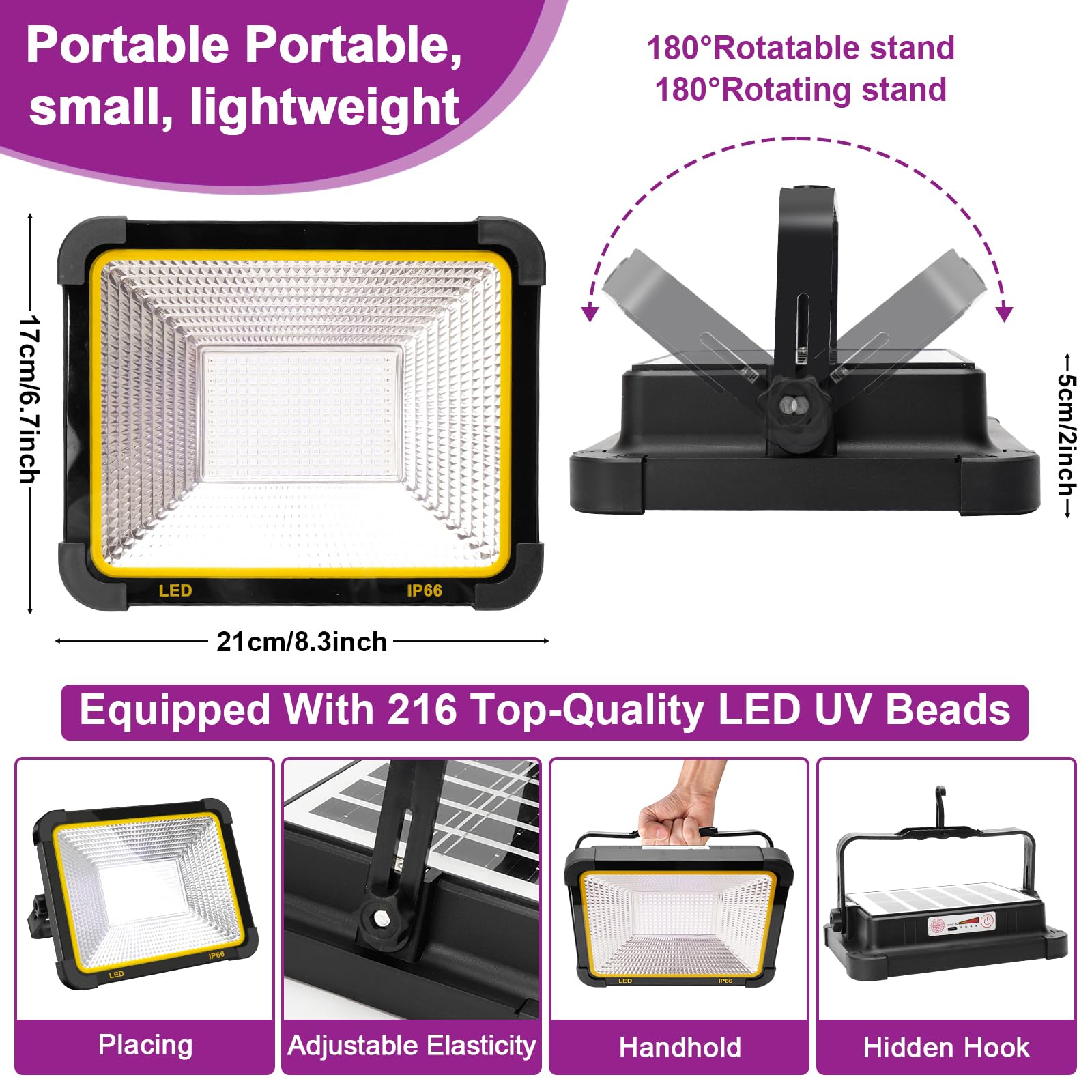 Hossom 100W Luz Negra, UV Luz Negra Exterior y Black Light Ultravioleta 385-400nm IP66 Resistente al Agua, Portátil Luz Neon para Decoración de halloween, Navidad, Pinturas Corporal, Fiesta de Neón