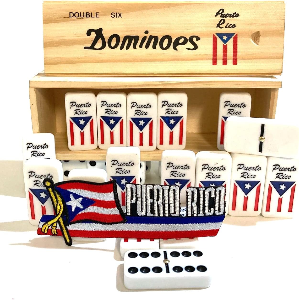 Puerto Rico Dominoes Accessories Puerto Rican Quality Made Domino in Wooden Box - Adult Size, Boricua Style Dominoes