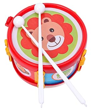 TOYFUN Musical Drum for Kids Small Size with Strap and 2 Mallets Attractive Design Colour and Print May Vary - image, photos